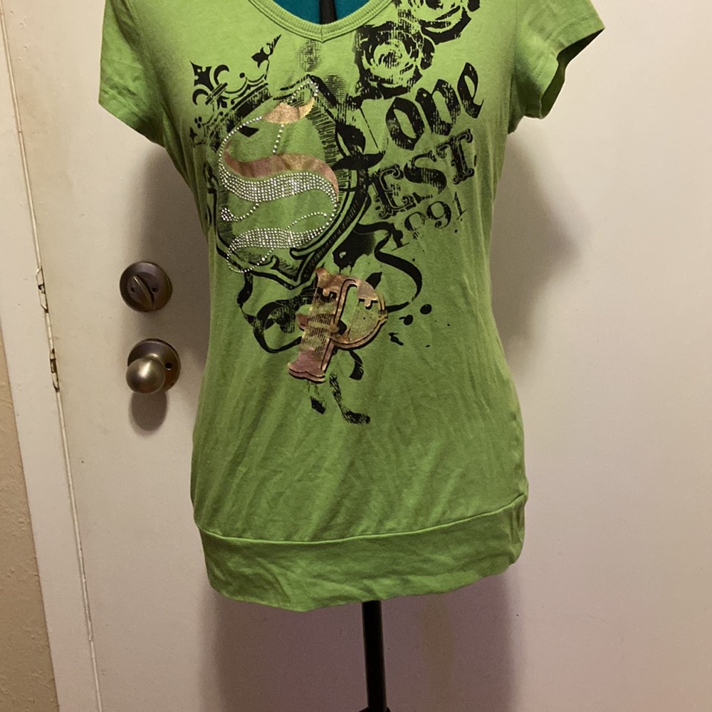 Vintage JR’s South Pole T-Shirt size l short sleeve Green sparkly design front - Picture 5 of 8